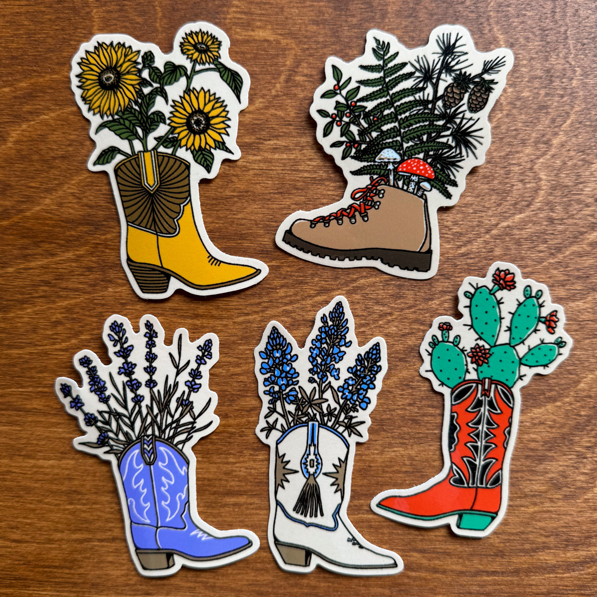 Flower Boot Glossy Stickers - 5 PACK