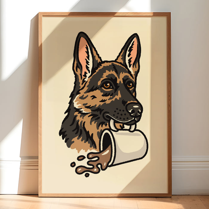Coffee German Shepherd Giclée Print