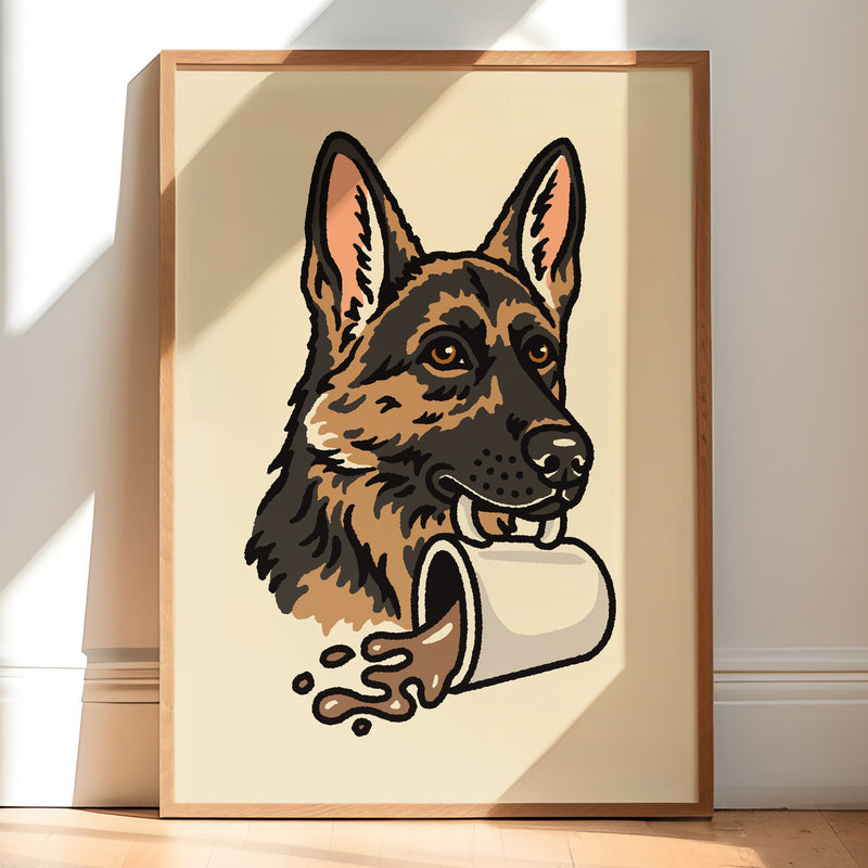 Coffee German Shepherd Giclée Print
