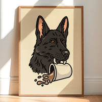 Coffee German Shepherd (Charcoal) Giclée Print