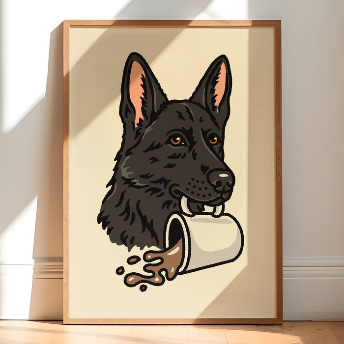 Coffee German Shepherd (Charcoal) Giclée Print