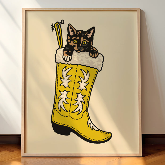 Tortie Christmas Kitten Giclée Print
