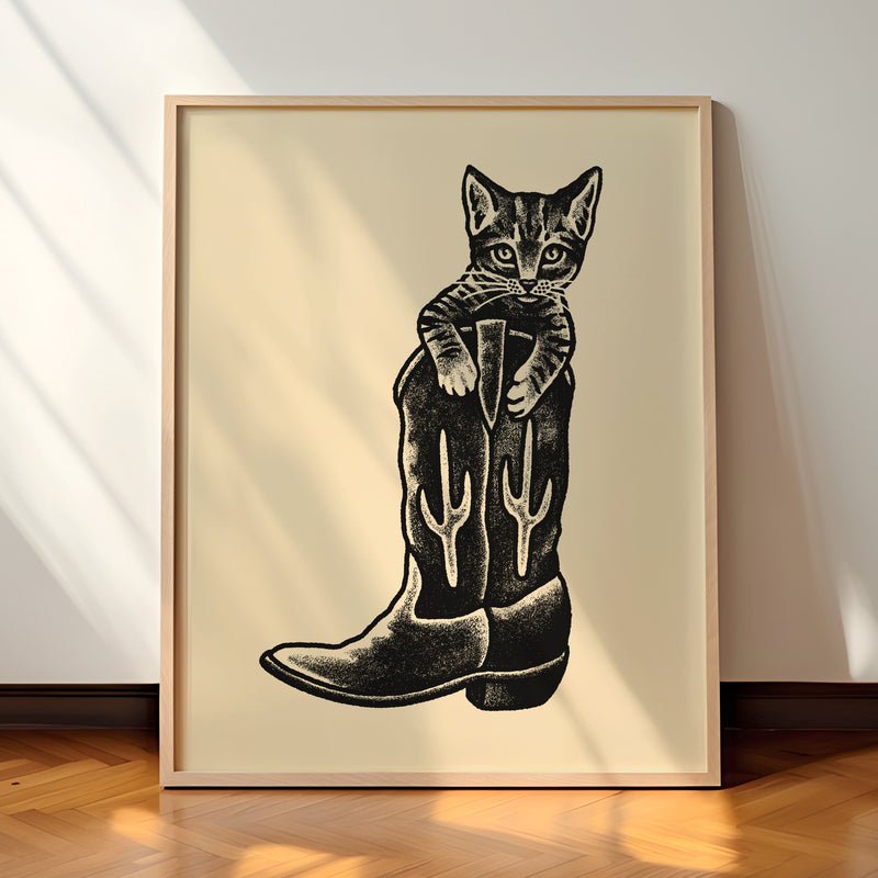 Western Kitten Boot Giclée Print – Steel Bison - Main Image