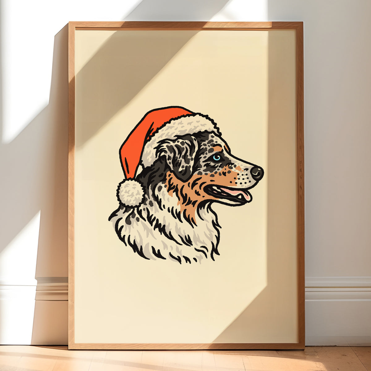 Aussie (Blue Merle) Christmas Giclée Print