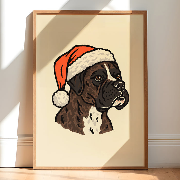 Boxer (Brindle) Christmas Giclée Print