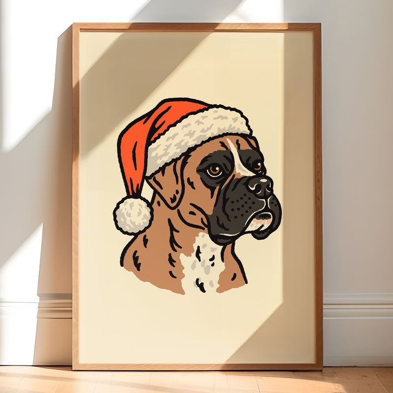 Boxer (Fawn) Christmas Giclée Print