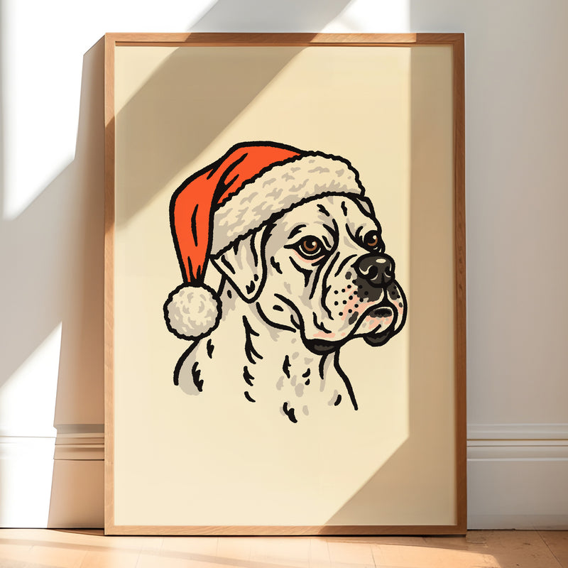 Boxer (White) Christmas Giclée Print
