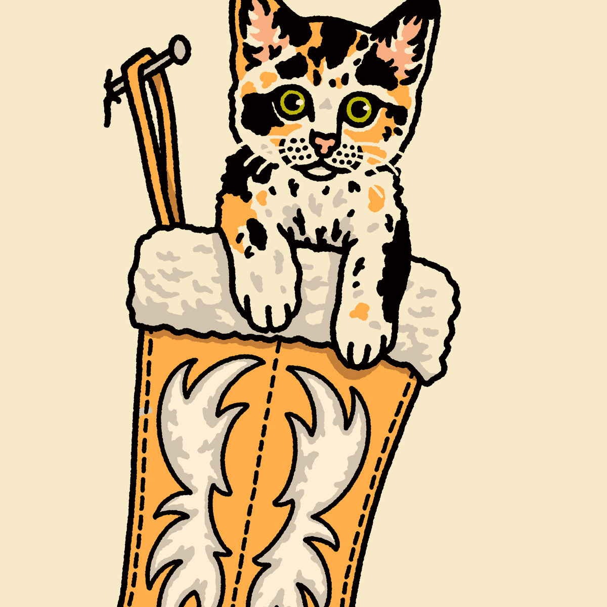 Calico Christmas Kitten Giclée Print