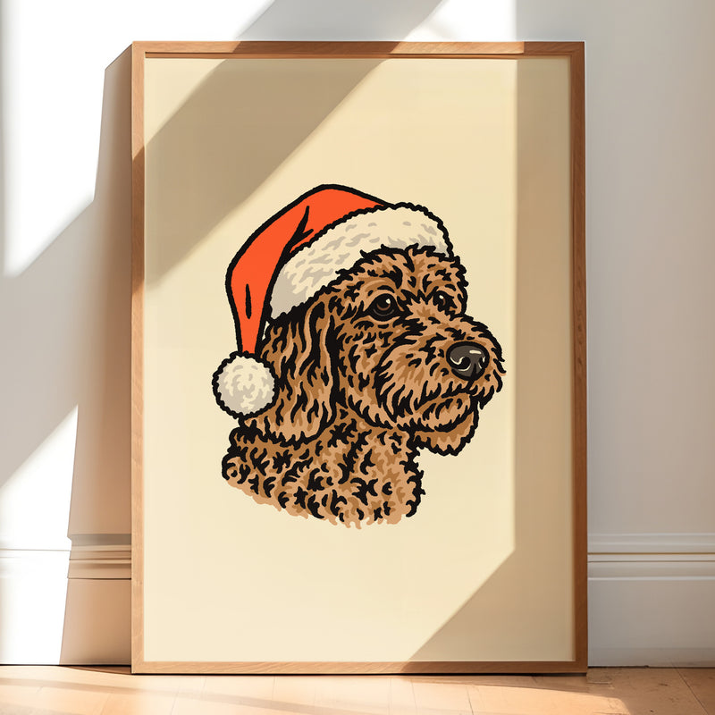 Goldendoodle (Darker) Christmas Giclée Print