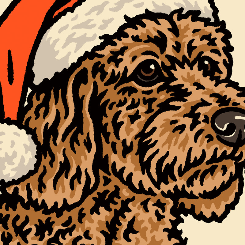 Goldendoodle (Darker) Christmas Giclée Print