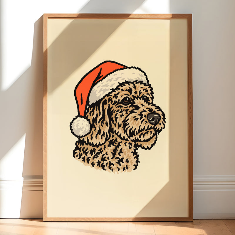Goldendoodle (Light) Christmas Giclée Print
