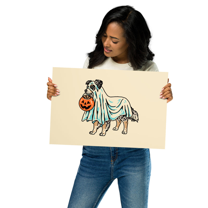 Blue Merle Aussie Ghost (Dog Only With Tail) Giclée Print