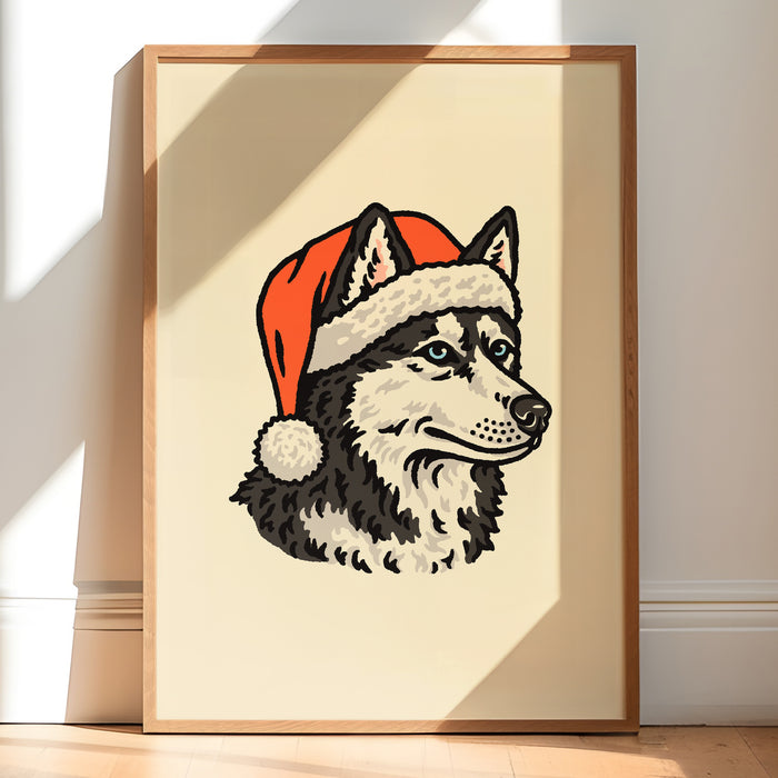 Husky (Black) Christmas Giclée Print