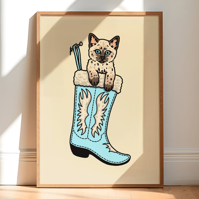 Siamese Christmas Kitten Giclée Print