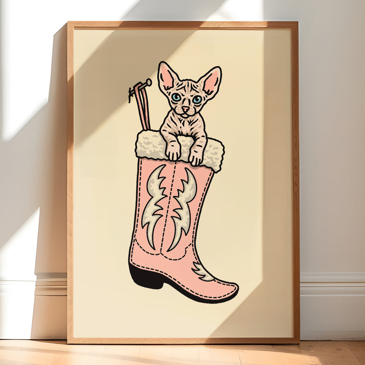 Sphynx Christmas Kitten Giclée Print