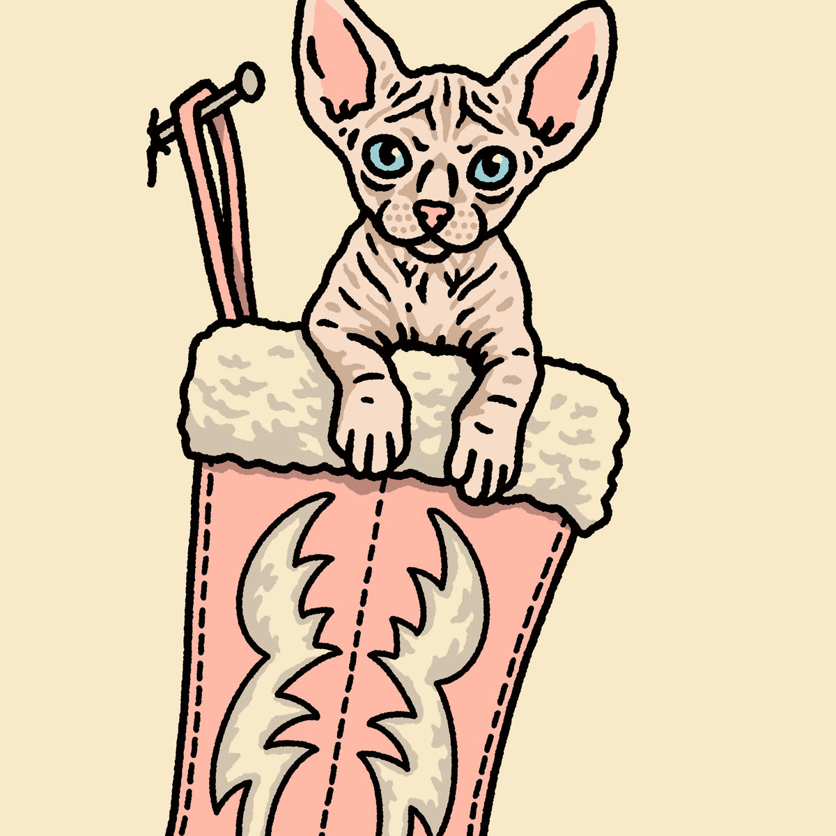 Sphynx Christmas Kitten Giclée Print