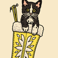 Tuxedo Christmas Kitten Giclée Print