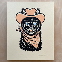 SOLD OUT. Black Cowcat - Signed 8x10in Silkscreen Print