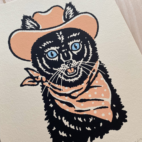 SOLD OUT. Black Cowcat - Signed 8x10in Silkscreen Print