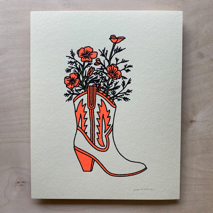 California Poppy Boot - Signed 8x10in Silkscreen Print