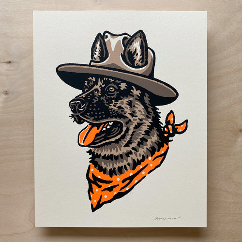 SOLD OUT. German Shepherd Cowdog - 8x10in Signed Silkscreen Print