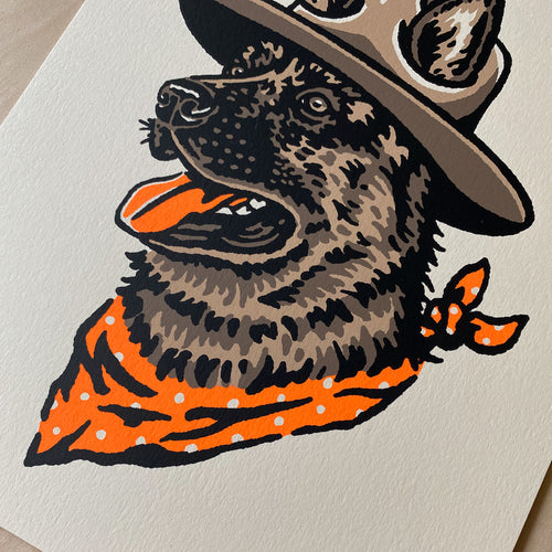 SOLD OUT. German Shepherd Cowdog - 8x10in Signed Silkscreen Print