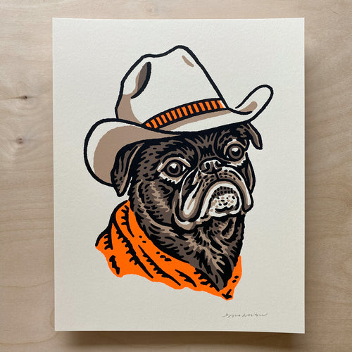 Pug Cowdog - 8x10in Signed Silkscreen Print