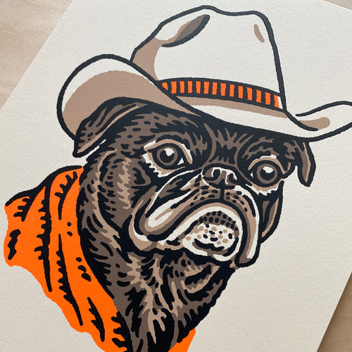 Pug Cowdog - 8x10in Signed Silkscreen Print