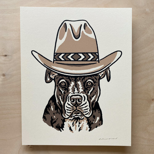 Dark Brown Pit Bull Cowdog - 8x10in Signed Silkscreen Print