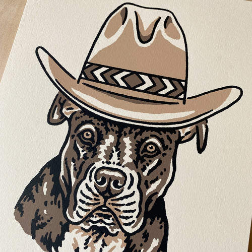 Dark Brown Pit Bull Cowdog - 8x10in Signed Silkscreen Print