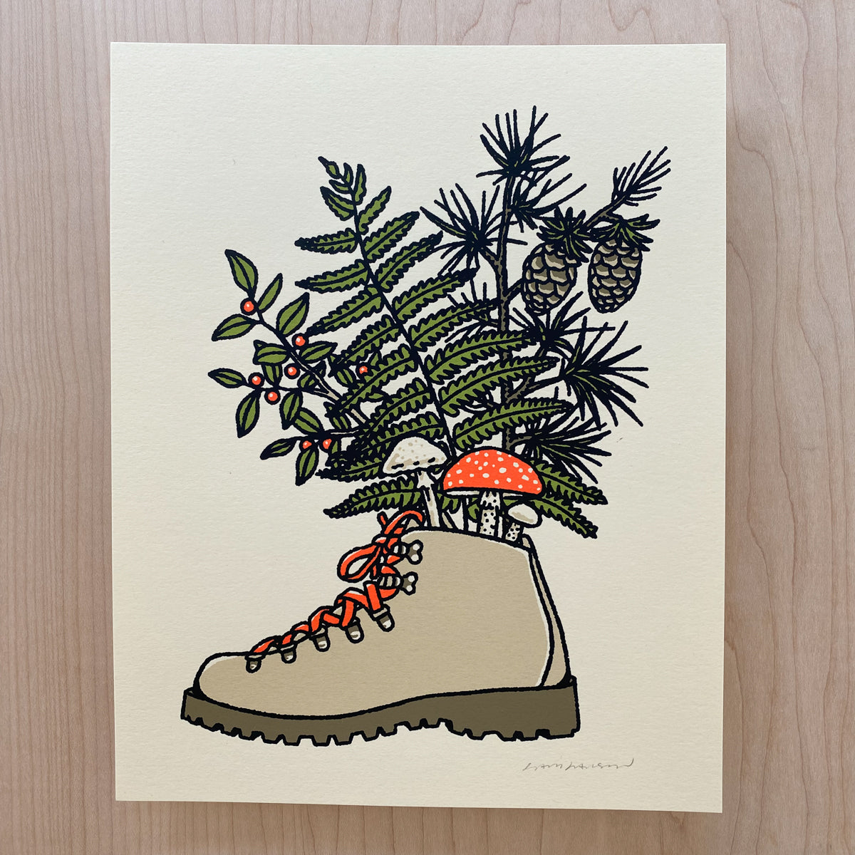 SOLD OUT. Northwest Boot - Signed 8x10in Silkscreen Print