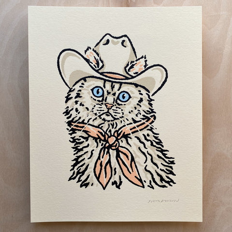 Fall Cowboy Cat - Signed 5x7in Print #438