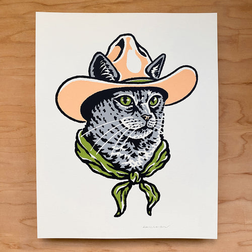 SOLD OUT. Grey Cowcat (Green Eyes) - Signed 8x10in Print #403