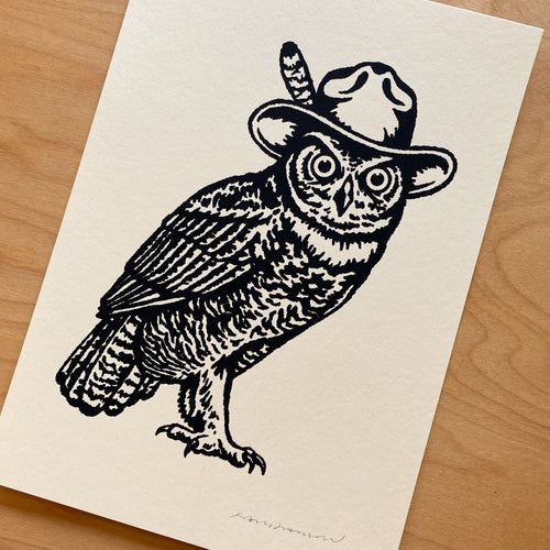 Owl Hat - Signed 5x7in Print #396