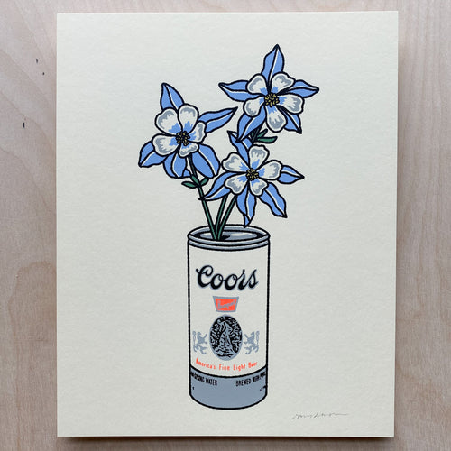 SOLD OUT. Blue Columbine Beer Can - Signed 8x10in Print #349