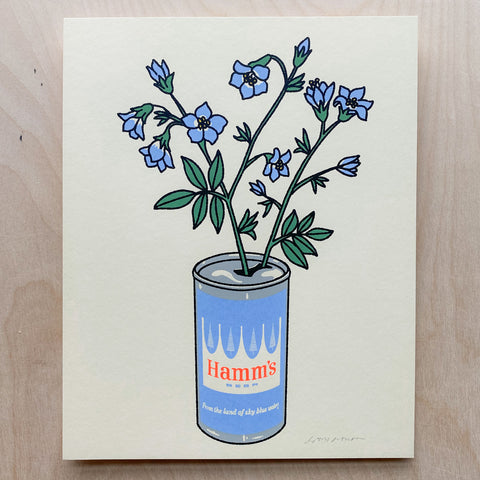 SOLD OUT. Blue Columbine Beer Can - Signed 8x10in Print #349
