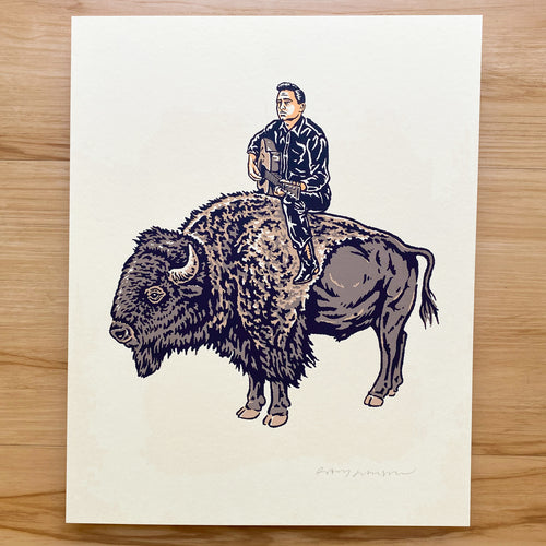 Johnny on a Bison - Signed 8x10in Print #370
