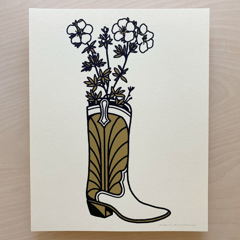Mountain Flower Boot - Signed 8x10in Silkscreen Print
