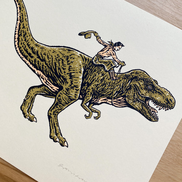SOLD OUT. T-Rex Cowboy - Signed 10x8in Silkscreen Print