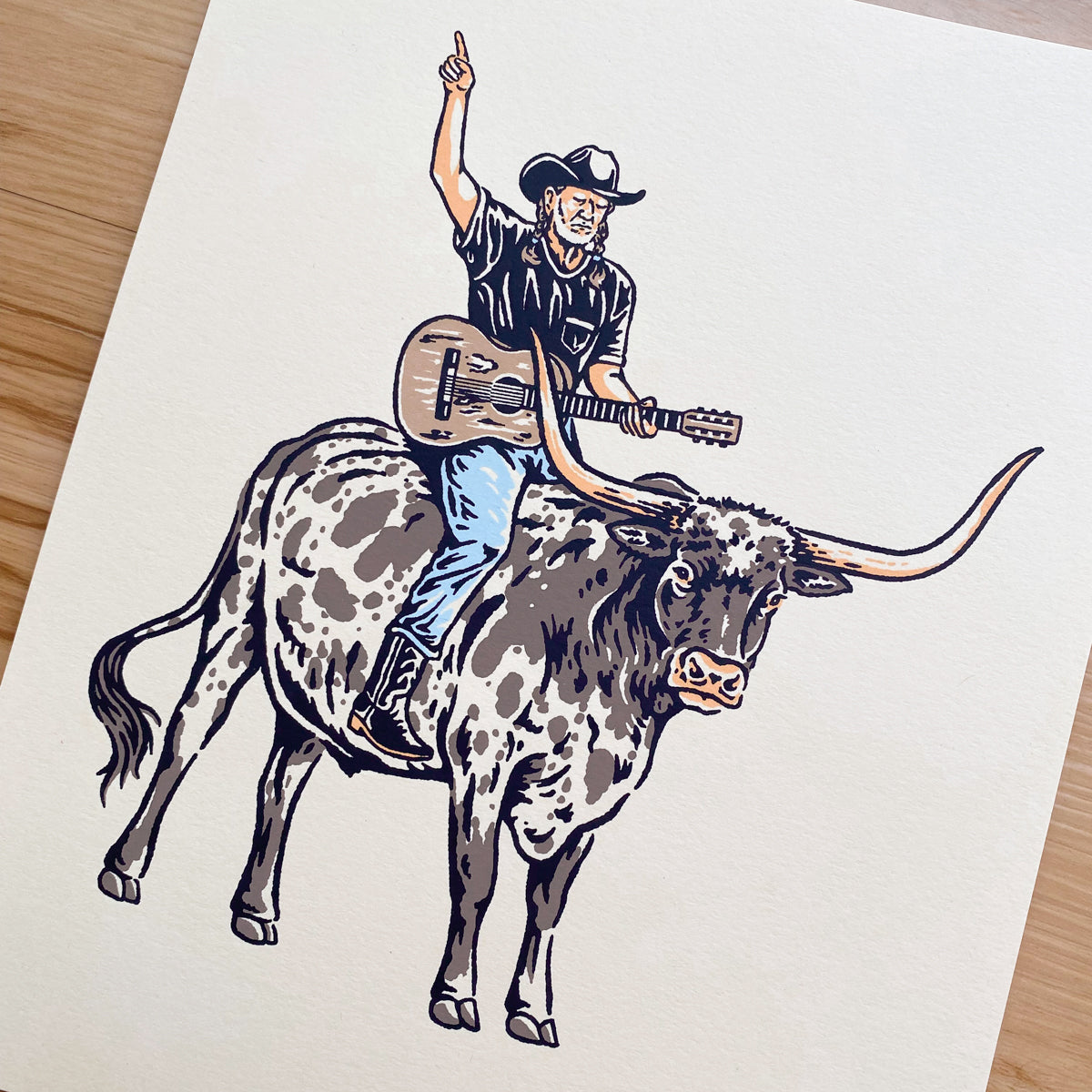Willie on a Longhorn - Signed 8x10in Print #407