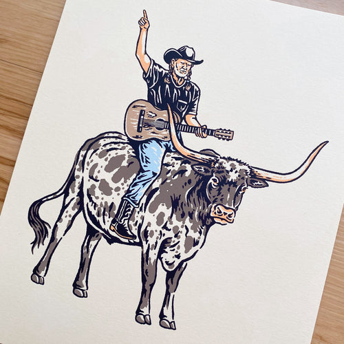 SOLD OUT. Willie on a Longhorn - Signed 8x10in Print #407