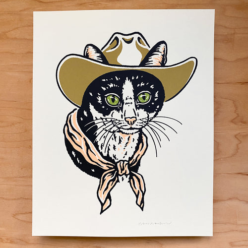 SOLD OUT - Tuxedo Cowcat (Green Eyes) - Signed 8x10in Print #387