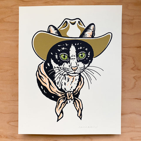 SOLD OUT. Grey Cowcat (Green Eyes) - Signed 8x10in Print #403