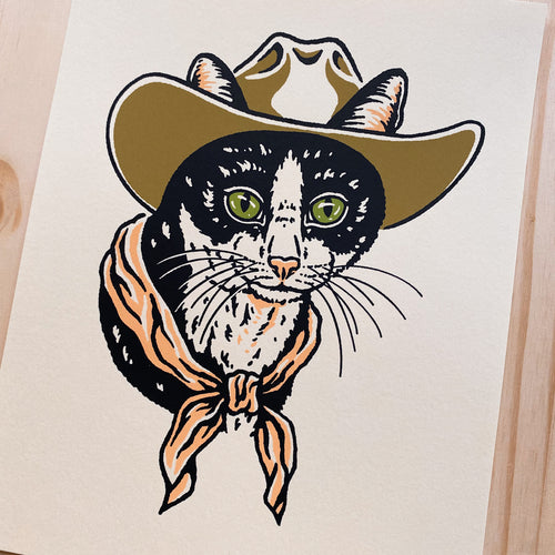 SOLD OUT - Tuxedo Cowcat (Green Eyes) - Signed 8x10in Print #387