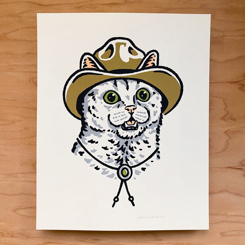 White Cowcat (Green Eyes) - Signed 8x10in Silkscreen Print