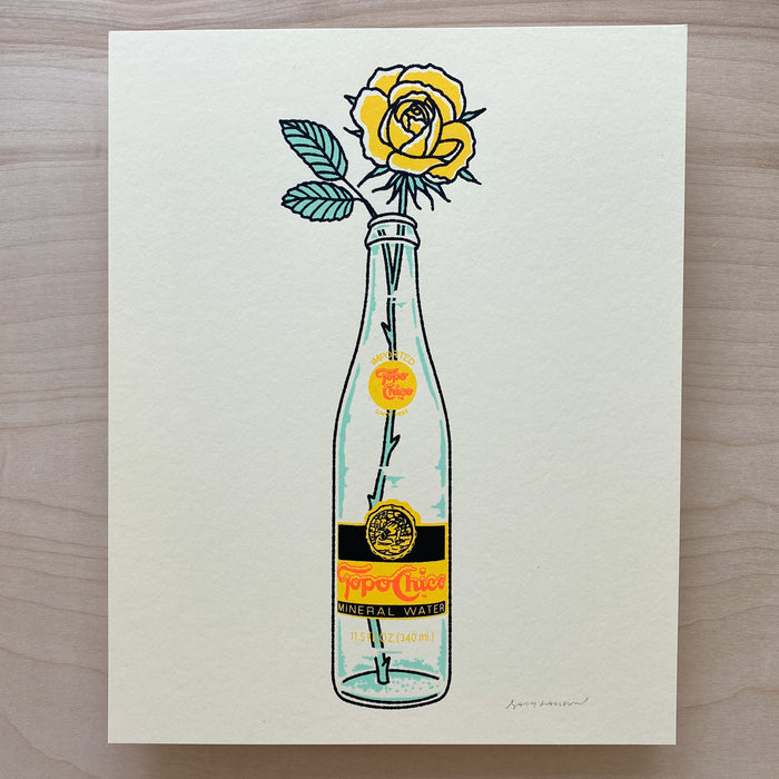 Yellow Rose Bottle - Signed 8x10in Silkscreen Print