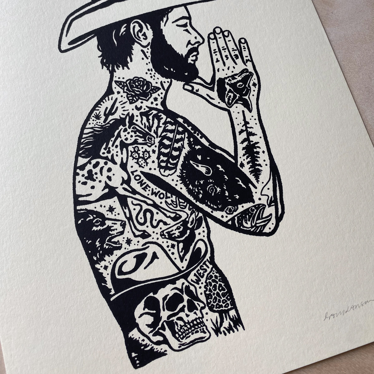 Tattooed Cowboy 1 - Signed 8x10in Silkscreen Print