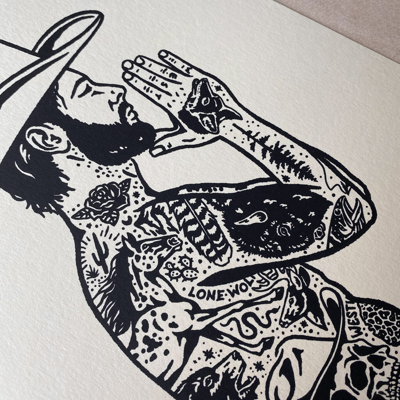 Tattooed Cowboy 1 - Signed 8x10in Silkscreen Print