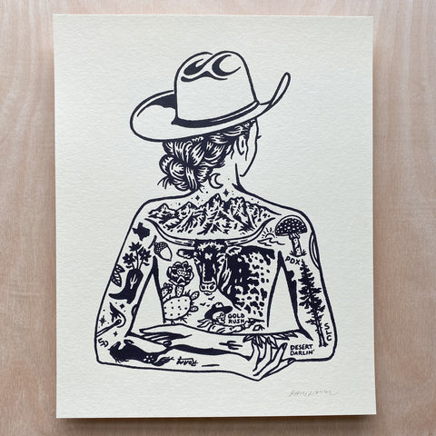 Tattooed Cowgirl 2 - Signed 10x8in Print #327