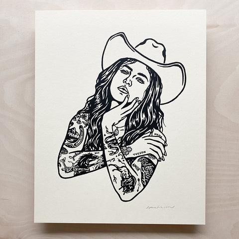 Tattooed Cowgirl 2 - Signed 10x8in Print #327